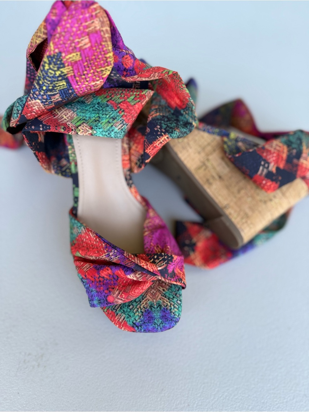 Colorful Multi Floral Tie-Front Women’s Heels - Picture 2 of 4